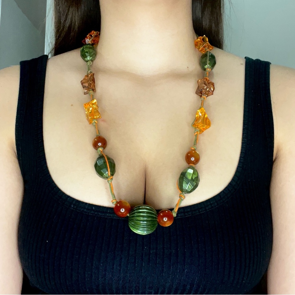 Vintage 80’s green and orange beaded necklace